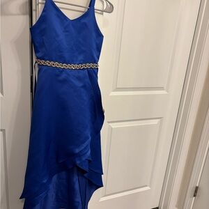 Rare Editions Blue and Gold Asymmetrical High-Low Sundress #010